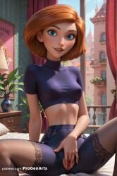 1girls ai_generated ann_possible arm_support artist_name bed bedroom blue_eyes blush breasts brown_hair crop_top cropped_shirt crotchless curtains day disney disney_channel female female_masturbation fingering hi_res indoors kim_possible lace_trim lamp lips looking_at_viewer makeup masturbation medium_breasts midriff navel nose on_bed open_mouth orange_hair pantyhose parted_lips patreon_username plant potted_plant progenarts pussy shirt short_hair short_sleeves shorts sitting skin_tight smile solo spread_legs swept_bangs teeth thighhighs thighhighs_over_pantyhose tight_clothes torn_clothes torn_pantyhose uncensored web_address window