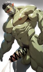 1boy ai_generated balls bara bara_tits barazoku beard big_balls big_penis blush completely_nude completely_nude_male cum cum_drip cum_dripping_from_penis erection facial_hair gay genital_fluids green-skinned_male green_body green_skin hairy hard_on huge_balls huge_cock kurohudeai male male_focus male_nipples male_only male_pubic_hair manly muscular_male nipples nude orc orc_male orgasm penis solo solo_male teeth teeth_visible tusks varik_(ghangaji)