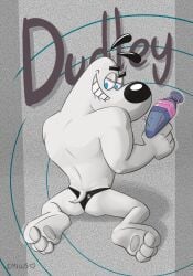 absurd_res anthro ass bitten butt_focus canid canine clothed clothing dudley_puppy emiwcat feet gun hi_res hindpaw laser male male/male mammal muscle_tone muscular nickelodeon nude open_mouth open_smile paws pinup pose ranged_weapon short_tail smile solo spy t.u.f.f._puppy tail thong thong_only topless underwear underwear_only weapon