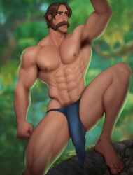 1boy abs balls ballsack bara biceps blue_eyes brown_hair caucasian caucasian_male dilf disney drawnpr0n facial_hair human john_clayton jungle loincloth male male_nipples male_only male_pubic_hair manly mature_male muscles muscular_male mustache mutton_chops outdoors outside pecs scrotum shirtless_male sideburns smooth_skinned_male solo tarzan_(1999_film) testicles thick_thighs topless_male