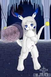 anthro blue_cheeks blue_eyes canid canine erection fox fur genitals hair heart_eyes heart_symbol hi_res humanoid hypnosis hypnotized_prey long_hair looking_at_viewer male male_only mammal mind_control pendulum planet silavos silavos_snow solo space standing tail watermark white_body white_fur white_hair