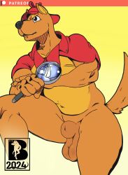 1boy absurd_res anthro ass balls belly big_butt canid canine canis detective_hat domestic_dog genitals hi_res male male_only mammal mr.brapion patreon solo solo_male