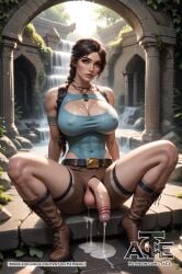 1futa abs ai_generated balls belt_buckle big_balls boots breasts brunette_futa brunette_hair cum cum_pool curvy dickgirl flaccid futa_only futa_sans_pussy futanari lara_croft lara_croft_(ai_generated) large_breasted_futa large_breasts looking_at_viewer open_fly penis ruins shorts small_waist smile solo taceee testicles tomb_raider waterfall