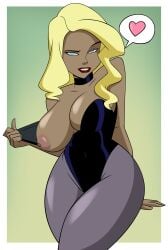 1girls big_breasts black_canary black_clothing black_leotard blonde blonde_female blonde_hair blue_eyes breast_out cartoon_network choker cleavage commission dc dc_comics dcau deviantart deviantart_link dialogue dinah_lance female female_only green_arrow_(series) grimphantom heart_emoji justice_league_unlimited large_breasts leotard lipstick looking_at_viewer nipple one_breast_out pantyhose red_lipstick solo solo_female strapless strapless_leotard superheroine thick_thighs toonami twitter_link voluptuous voluptuous_female wide_hips