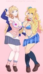 2girls absurdres blonde_hair crossover dosanko_gal_wa_namara_menkoi gal galko gyaru gyaru_gal highres long_hair minami_fuyuki multiple_girls oshiete!_galko-chan shounen_jump+ smile sol_goodguy