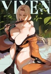 1girls ai_generated big_breasts blonde_female blonde_hair female female_fox female_only naruto naruto_shippuden novelai pose posing seductive_smile solo solo_female thiccwithaq_(ai_style) thick_thighs tsunade twitwit vixen