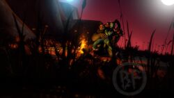 2022 3d 3d_(artwork) artist_logo black_hair breasts brother_fuzzman campfire female female_orc green_skin male nipples orc orc_female orc_male outdoors partially_clothed partially_nude sex vaginal_penetration warcraft world_of_warcraft