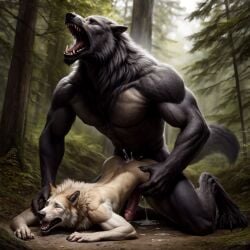 ai_generated anal anal_sex canine duo gay looking_pleasured male male_on_male male_only muscular muscular_male orgasm orgasm_face original original_character realistic self_upload werewolf wolf wolfgrinn