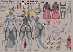 anthro ass big_breasts big_butt bilberryfryst breasts canid canine ear_piercing ear_ring english_text eugeniyburnt fan_character female fox hi_res keidran lips mammal model_sheet nude paws piercing red_fox ring silver_fox solo text tongue twokinds webcomic