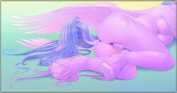 2020 absurd_res anthro ass breasts cutie_mark digital_media_(artwork) dock equid equine faceless_female feathered_wings feathers female friendship_is_magic furry genitals hi_res lying mammal my_little_pony nude on_side pegasus pussy solo text twilight_sparkle_(mlp) url viwrastupr wings