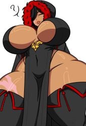 1girls ava_(mg231101778) big_ass big_booty big_breasts big_nipples big_thighs black_eyes black_hair breasts closed_eyes coat dress female female_only fluffy_coat grandma grandmother grey_hair huge_breasts huge_thighs looking_at_viewer m.grace mg231101778 nipples_covered no_pants old_female old_lady original_character question_mark red_lipstick scars tanned_skin tanned_skinned_female tits_covered underboob underwear
