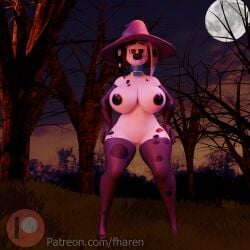 101_dalmatian_street 101_dalmatians 1:1 3d_(artwork) anthro big_breasts black_clothing black_footwear black_high_heels black_nipples breasts clothing collar delilah_(101_dalmatians) digital_media_(artwork) disney female female_anthro female_only fharen footwear fur genitals hand_on_hip hat headgear headwear hi_res high_heels huge_breasts huge_hips humanoid_genitalia legwear light looking_at_viewer markings moon moonlight mostly_nude navel nipples shoes solo spots spotted_body text url vulva white_body white_fur wide_hipped_female wide_hips witch_hat