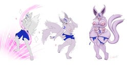 1boy 1girls absurd_res alternate_color anthro ashwolves5 big_ears big_lips bimbo bimbofication blue_fur breast_growth breasts canine eeveelution espeon feet feline female gender_transformation glowing grey_fur hi_res huge_breasts humanoid male mtf_transformation multi_breast nintendo nipples nude original_character paws pokémon_(species) pokemon pokemon_gsc purple_fur rule_63 solo species_transformation standing stripes tail text thick_thighs topless torn_clothes transformation video_games watermark what wide_hips