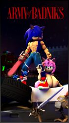 3d 3d_(artwork) amy_rose breasts cleavage female hedgehog hedgehog_girl hedgehog_humanoid holding_leg movie_poster movie_reference parody reference rocketspuff sonic_(series) sonic_the_hedgehog sonic_the_hedgehog_(series) standing