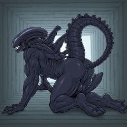 ai_generated alien alien_(franchise) alien_boy alien_humanoid alien_only ass ass_bigger_than_head ass_focus big_ass big_butt crawling looking_at_viewer looking_back looking_back_at_viewer louisistired male male_focus male_only male_xenomorph muscular muscular_ass muscular_male seductive self_fuck self_penetration solo solo_focus solo_male tail tail_in_ass vent xenomorph
