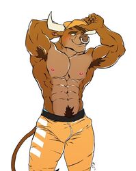 1boy anthro bulge bull clothed furry male male_only no_shirt penis rsotart shirtless solo sweat_pants sweatpants