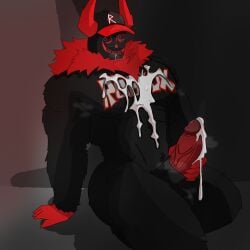 1boy balls bara bara_tits breasts cum_on_body cum_on_breasts drooling forsaken_(roblox) germxxx grin grinning guest_666_(forsaken) leaking_cum looking_back male masturbation musk_clouds musky_armpit musky_balls musky_cock penis roblox roblox_game robloxian self_upload sitting solo solo_male yaoi