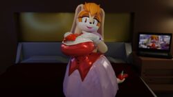 3d anthro bed bedroom big_breasts blender female female_focus female_only front_view gloves heels humanoid indoors laptop latex latex_clothes latex_gloves looking_at_viewer mature milf mobian mother palisal presenting rabbit render sega sonic_(series) vanilla_the_rabbit