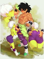 1boy 1girls abs alien alien_girl ass ass_grab black_hair bodysuit breasts broly cheelai close-up clothed dragon_ball dragon_ball_super erection fellatio female green_skin humanoid interspecies justrube larger_male muscular muscular_female oral penis pubic_hair rube scars short_hair shorts size_difference skin_tight smaller_female standing_fellatio standing_sex sweat testicles topless watermark wet white_border white_hair