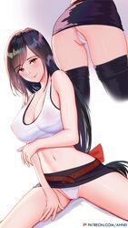 1girls ahnei ass big_breasts breasts cleavage female female_only final_fantasy final_fantasy_vii large_breasts looking_at_viewer panties solo spread_legs thighhighs tifa_lockhart white_panties