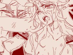 bukkake censor_bar clothed_male_nude_female cum_drip cum_in_mouth cum_on_face female female_focus long_hair male messy_hair mira-mira multiple_penises naked_female nonconsensual one_eye_closed penis scuff_marks sketch tears wince witchriv