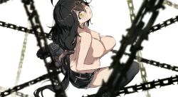 ai_edit ai_generated belt chains chaos_zero_nightmare dark_hair eyes_wide_open female hotpants long_hair maribell_(chaos_zero_nightmare) naked_upper_body scared tagme