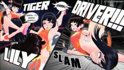2girls 3d 3d_(artwork) big_breasts black_hair breasts catfight choke choke_hold defeated defeated_female defeated_heroine english english_text female female_focus female_only fight fighting going_commando hair_bun hair_buns headscissor height_difference instant_ko jobber kimiko_nagasawa knocked_out large_breasts leotard long_hair martial_arts mei_li_fang no_panties original purple_eyes red_eyes ryona scissorhold short_hair size_difference speech_bubble text tiger_lily_driver triggerbunbun wrestling wrestling_outfit wrestling_ring wrestlingryona wrist_grab
