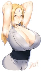 big_breasts blonde_hair brown_eyes cleavage dyun female female_only long_hair mature mature_female naruto solo solo_female solo_focus tsunade twintails