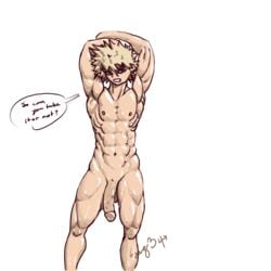 1boy armpits balls big_penis blonde_hair challenge front_view katsuki_bakugou male male_focus male_only muscles muscular muscular_armpits muscular_male my_hero_academia nude nude_male nudity oiled oily penis presenting sag34 shiny shiny_skin