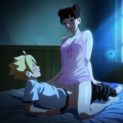 1boy 1girls accurate_art_style accurate_body_type accurate_proportions adult_and_teenager age_difference ai_generated anime_style ass babydoll bedroom big_ass blush boruto:_naruto_next_generations breasts brown_hair cowgirl_position double_bun female high_resolution imminent_penetration imminent_vaginal lingerie looking_at_another male mature_female medium_breasts milf naruto_(series) night nipples outercourse pussy see-through see-through_clothing sex straddling tenten thefarai uncensored uzumaki_boruto