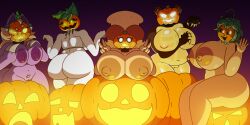 78_g00n backwards_head big_ass big_breasts big_butt big_thighs bonbon_(ladywitchfox) bread bread_girl breadna_(tkd) breasts cat_ears cat_girl danna_(minusdanna) double_peace_sign female glowing glowing_eyes halloween halloween_costume halloween_pumpkin head_backwards jack-o'-lantern joaoppereiraus ladywitchfox minusdanna peace_sign pressing_breasts_together pumpae_(78g00n) pumpkin pumpkin_girl pumpkin_head pumpkin_patch pumpky_(joaoppereiraus) spooky thick_ass thick_thighs tkd waving