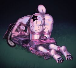ankle_cuffs anthro anus arh armwear backsack balls ballsack blush bodily_fluids bondage bound chastity_cage chastity_device clothing cuff_(restraint) cum cum_drip dripping elbow_gloves embarrassed femboy fur fur_markings genital_fluids genitals gloves handwear hi_res lagomorph latex latex_clothing latex_legwear latex_thigh_highs legwear leporid male male_only mammal markings pawpads public public_use rabbit restraints ryhn solo thigh_highs wrist_cuffs