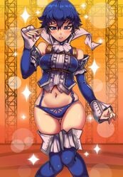 1girls alternate_costume armor atlus bare_shoulders bare_thighs blue_eyes blue_eyes_female blue_hair blue_hair_female blush clothed clothed_female clothing embarrassed exposed_panties exposed_shoulders female female_only high-cut_armor human jewel leather_straps light-skinned_female light_skin looking_down megami_tensei nervous no_pants pale_skin panties persona persona_4 revealing_clothes ruffles sega shiny_hair shiny_skin shirogane_naoto short_hair short_hair_female solo solo_female solo_focus straps thigh_highs thighhighs toasty_scones tomboy