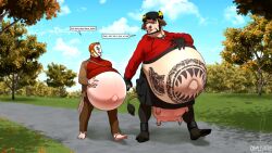 2022 agro_alba_(character) agroalba anklet anthro avian barefoot barn_owl beard belly big_belly bird bottomwear bovid bovine breasts cattle clothing cloud duo ear_piercing eyewear facial_hair feathers feet female glasses grass hand_holding hat headgear headwear hooves horn huge_belly hyper hyper_belly jewelry kilt male mammal navel necklace outie_navel owl owligatorstudios park piercing plant segremores tattoo tree tyto tytonid udder_piercing