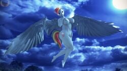 16:9 2019 3d 4k absurd_res anthro anthrofied areola breasts cloud digital_media_(artwork) equid equine female flying friendship_is_magic full_moon hasbro hi_res loveslove mammal moon multicolored_hair my_little_pony mythological_creature mythological_equine mythology night nipples pegasus rainbow_dash_(mlp) rainbow_hair sky solo source_filmmaker_(artwork) text wide_hips widescreen wings