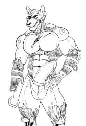 abs animatronic anthro big_penis black_nose canid canine clothing ear_piercing ear_ring erection exposed_endoskeleton eye_patch eye_scar eyewear facial_scar five_nights_at_freddy's fox foxy_(fnaf) genitals hi_res hook hook_hand huge_cock machine male mammal muscular muscular_male pecs penis piercing ring_piercing robot scar scottgames simonsbathtub solo underwear vein veiny_penis
