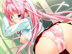 ass blue_eyes blush breasts game_cg heart kodama_izayoi long_hair nipples panties pink_hair pussy_juice ribbon ribbons skirt stellula_eques stellula_eques_~shokuzai_no_himekishi~ tied_hair twintails underwear