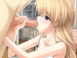 11eyes blonde_hair blue_eyes bra censored cum cum_in_mouth cum_inside fellatio glasses hair handjob hirohara_yukiko lingerie oral penis underwear