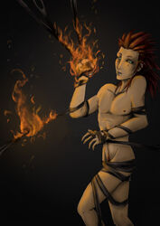 axel_(kingdom_hearts) color disney fire highres kingdom_hearts male male_only red_hair restrained solo square_enix