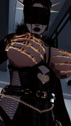 areola_slip areolae_slip black_lips black_lipstick blindfold blindfolded dominant dominant_female domination dominatrix latex latex_suit milkqueen nipples selfie vr vr_media vrchat vrchat_avatar vrchat_media vrchat_model