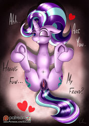 calena cutie_mark dialogue equid female friendship_is_magic furry genitals highres horn mammal my_little_pony one_eye_closed pussy solo starlight_glimmer unicorn wink