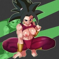 abs base_form_kefla breasts champchidi dragon_ball_super feet flashing_breasts fusion kefla leggings muscular nipples potara_earrings showing_breasts smiling