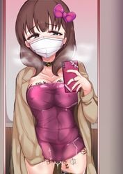 1girls erect_nipples female_only idolmaster mask mirror_selfie sakuma_mayu selfie wet