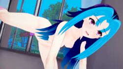 3d 3d_(artwork) animemr5 blue_hair dildo female kamishiro_rio koikatsu long_hair looking_at_another masturbation medium_breasts navel nude open_legs red_eyes rio_kamishiro solo yu-gi-oh! yu-gi-oh!_zexal