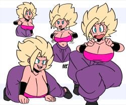 blindstash blonde_female blonde_hair blue_eyes caulifla dragon_ball dragon_ball_super dragon_ball_z pink_bra purple_pants solo solo_female solo_focus tagme wristband