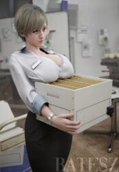 1girls 3d 40_year_old batesz big_breasts blonde_female blonde_hair busty capcom carrying_object female female_only large_breasts light-skinned_female light_skin mature mature_female mature_woman milf office office_background office_clothing office_lady resident_evil resident_evil_9:_requiem sherry_birkin sherry_birkin_(bridgette_haze) short_hair youthful youthful_face youthful_features youthful_look