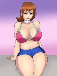 1girls big_breasts big_breasts blueartfiend breasts breasts brown_eyes brown_hair female huge_breasts large_breasts persona persona_3 persona_3_reload pink_bra short_shorts thick_thighs thighs yukari_takeba