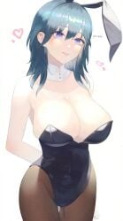 1girls alternate_costume blue_eyes blue_hair breasts bunny_ears bunny_girl bunnysuit byleth_(fire_emblem) byleth_(fire_emblem)_(female) cleavage female female_only fire_emblem fire_emblem:_three_houses large_breasts leotard nintendo pantyhose parupome smile solo teal_hair
