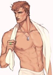 brown_hair dc_comics dog_tags green_lantern hal_jordan male muscular solo_male towel_around_waist towel_on_shoulder