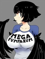 1girls big_breast black_eyes black_hair blush cibastion crow dark_souls dark_souls_3 dizzyspells female fromsoftware funny humor mega_milk mouth_open pickle_pee pumparum tagme wings